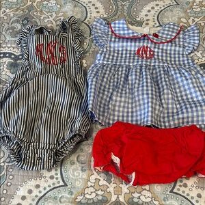 mGm Monogram Cecil and Lou Apple Blue Gingham Set with Rufflebutts  Stripped Rom